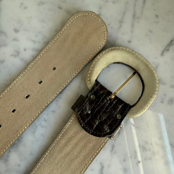 Anne Klein for Calderon Croc Embossed Leather Belt BROWN Made in USA Vintage M - Picture 9 of 11